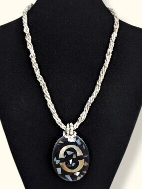 (2/$20) Bohemian Abalone Mosaic Pendant Necklace